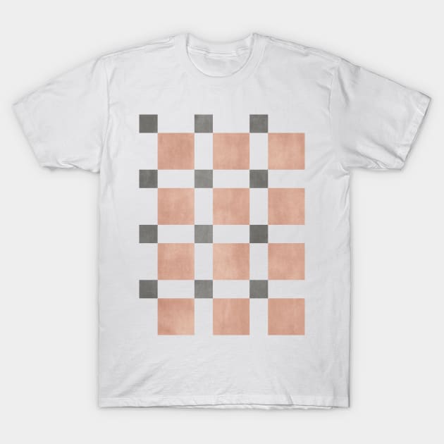 Chequer Pattern Pink Dark Grey T-Shirt by FAROSSTUDIO